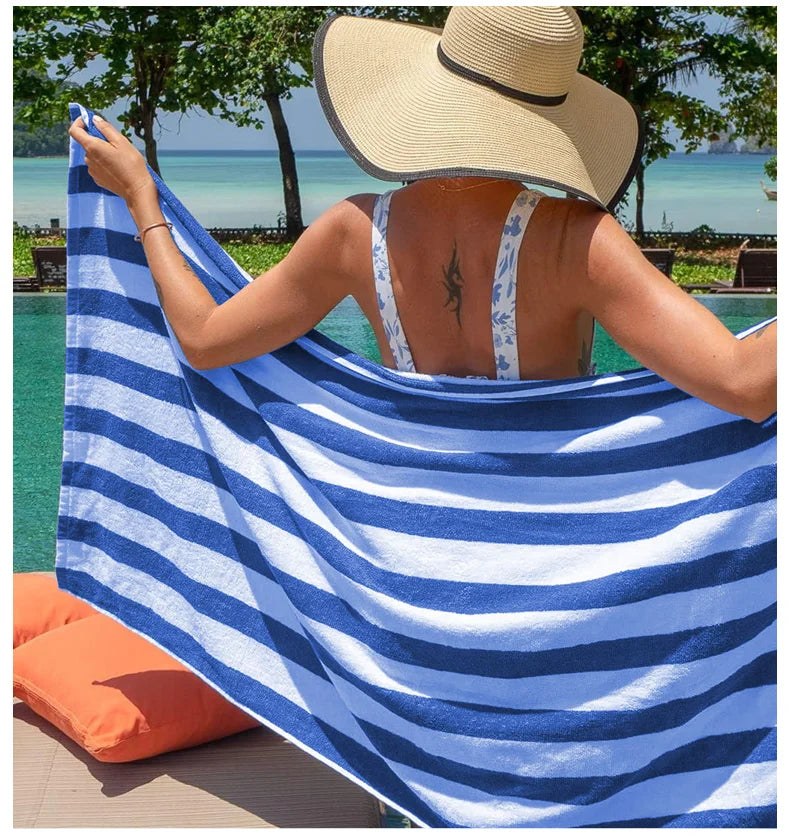 100% Cotton Cabana Stripe Custom Beach Towel Absorbent & Quick Dry Assorted Colors Striped Swimming Beach Bath Towel