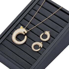 Jxx Fashion Animal Design Pendant Brass 24k Luxury Zirconia Gold Plated Jewelry Sets Rings Necklace for Women