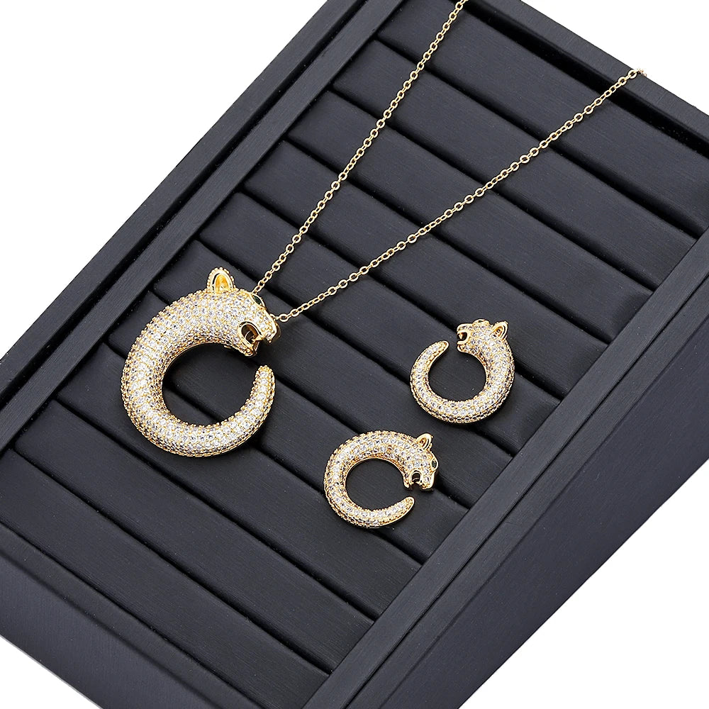 Jxx Fashion Animal Design Pendant Brass 24k Luxury Zirconia Gold Plated Jewelry Sets Rings Necklace for Women