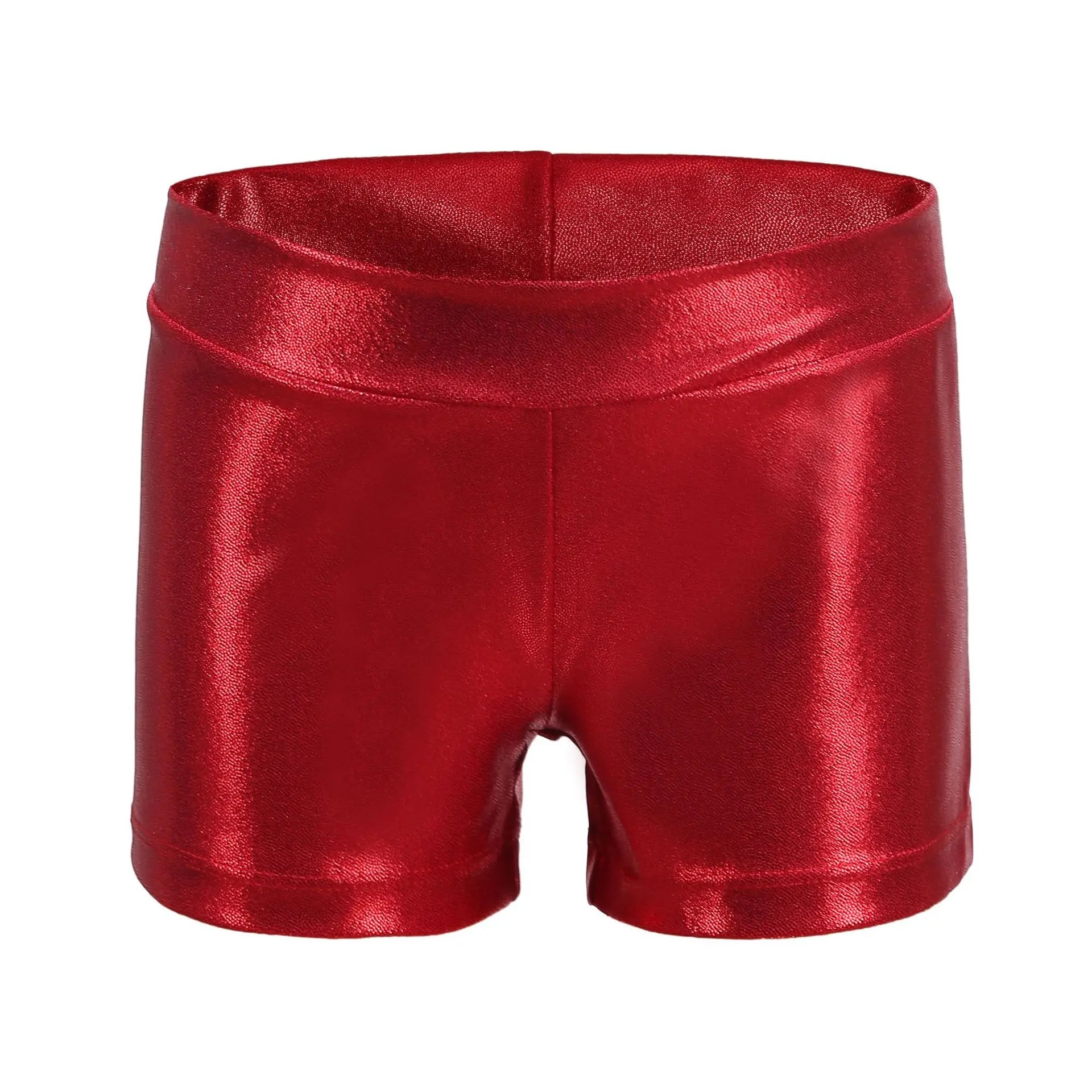 Gymnastic Shorts Glitter Metallic Spandex Ballet Dance Shorts for Kid Girls
