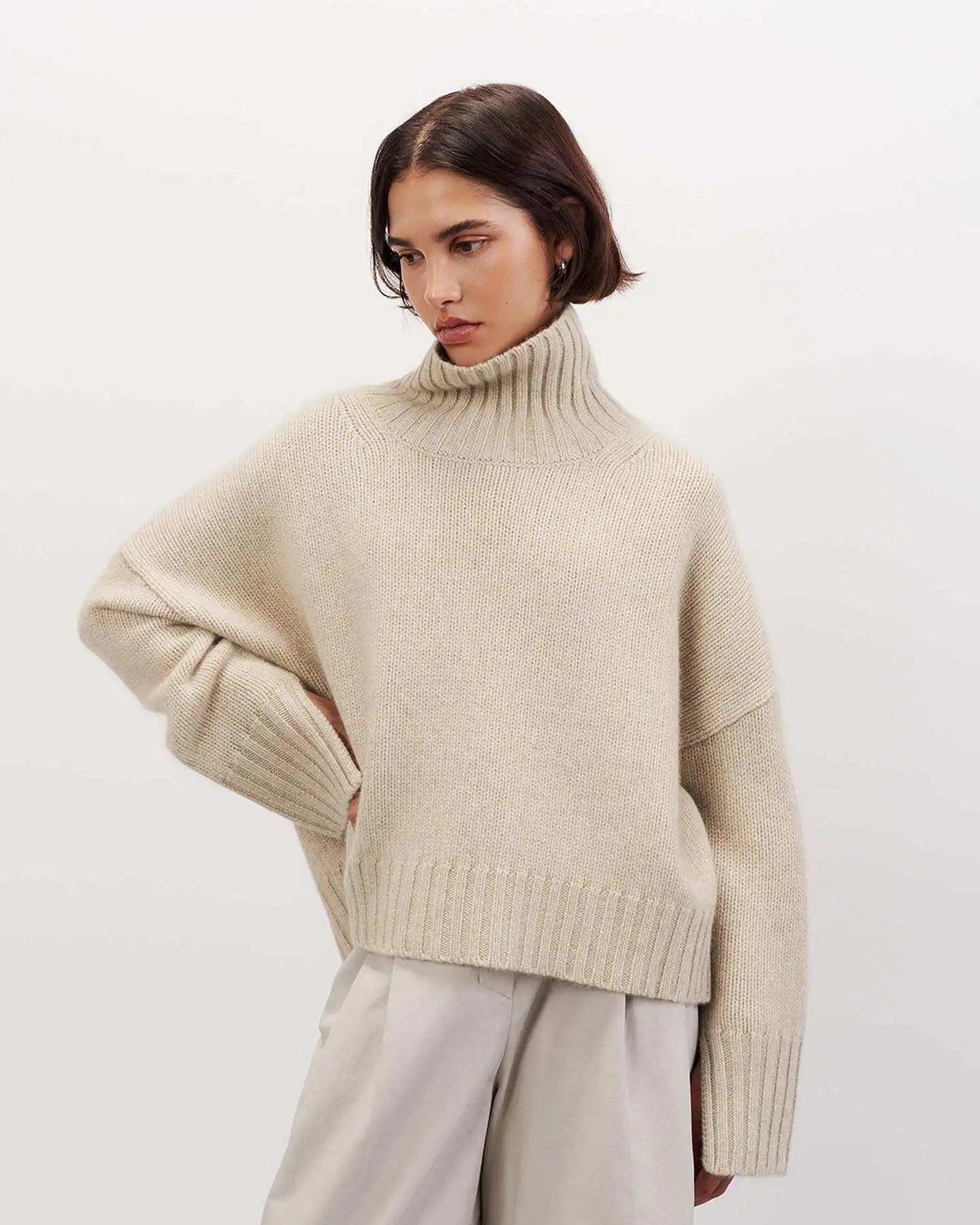 100% Cashmere Women's Turtleneck Top Sweater Pullover Winter Knit Custom Turtle Neck Polyester Cotton Wool Cashmere Sweater