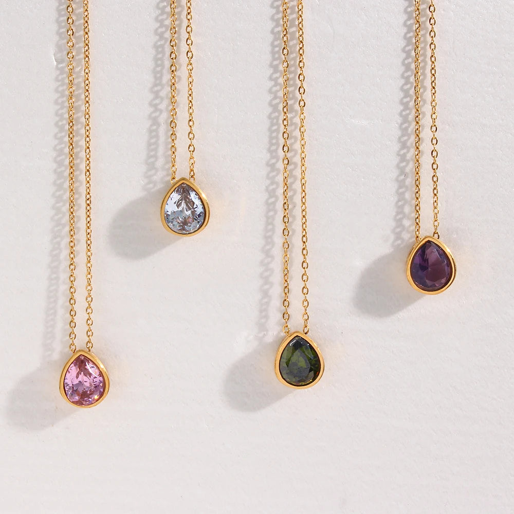 2022 Fashion Stainless Steel 18K Gold Plated Necklace Cubic Zirconia Pendant Jewelry Necklace for Women
