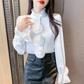 9055# Women's Summer Autumn Korean Long Sleeved Women's Fower Shirt Cardigan Design Blouse New Style