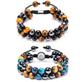 Wholesale Natural 8mm Crystal Energy Tiger Eye Black Onyx Hematite Beads Double Woven Bracelets for Men
