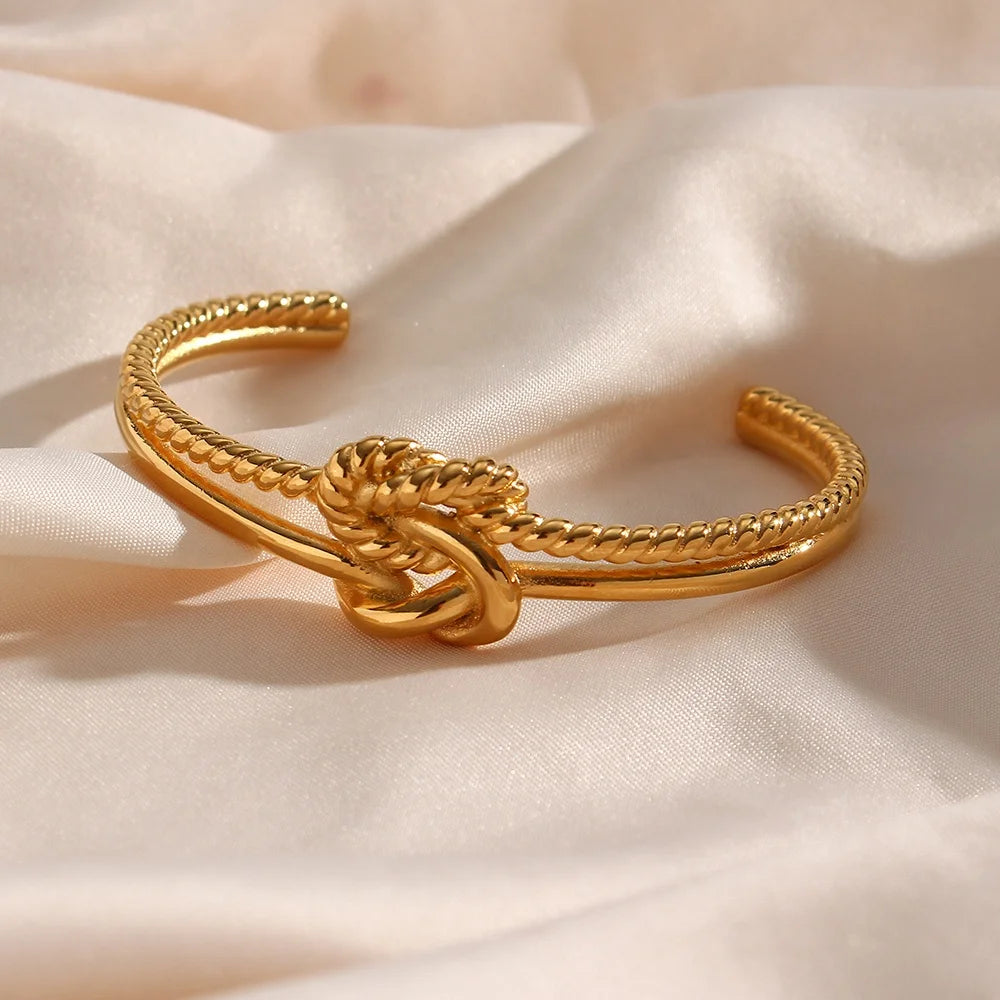 Dreamshow Open Twist Tied 18K Gold Plated Cuff Bangle Stainless Steel Bangles Bracelets Bangles for Women