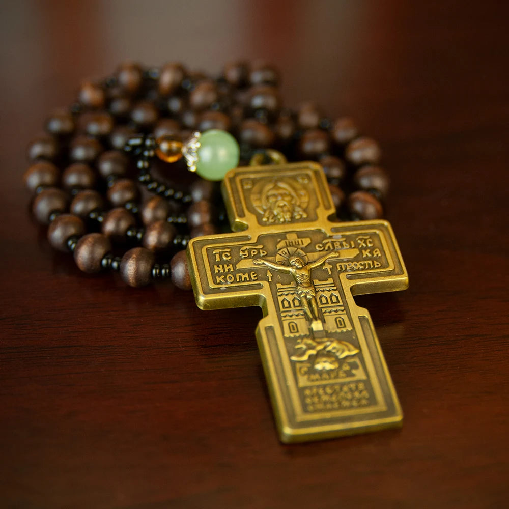 Byzantine Style Jesus Crucifixion Cross Rosary Necklace Intricate Religious Jewelry Spiritual Gift for Believers