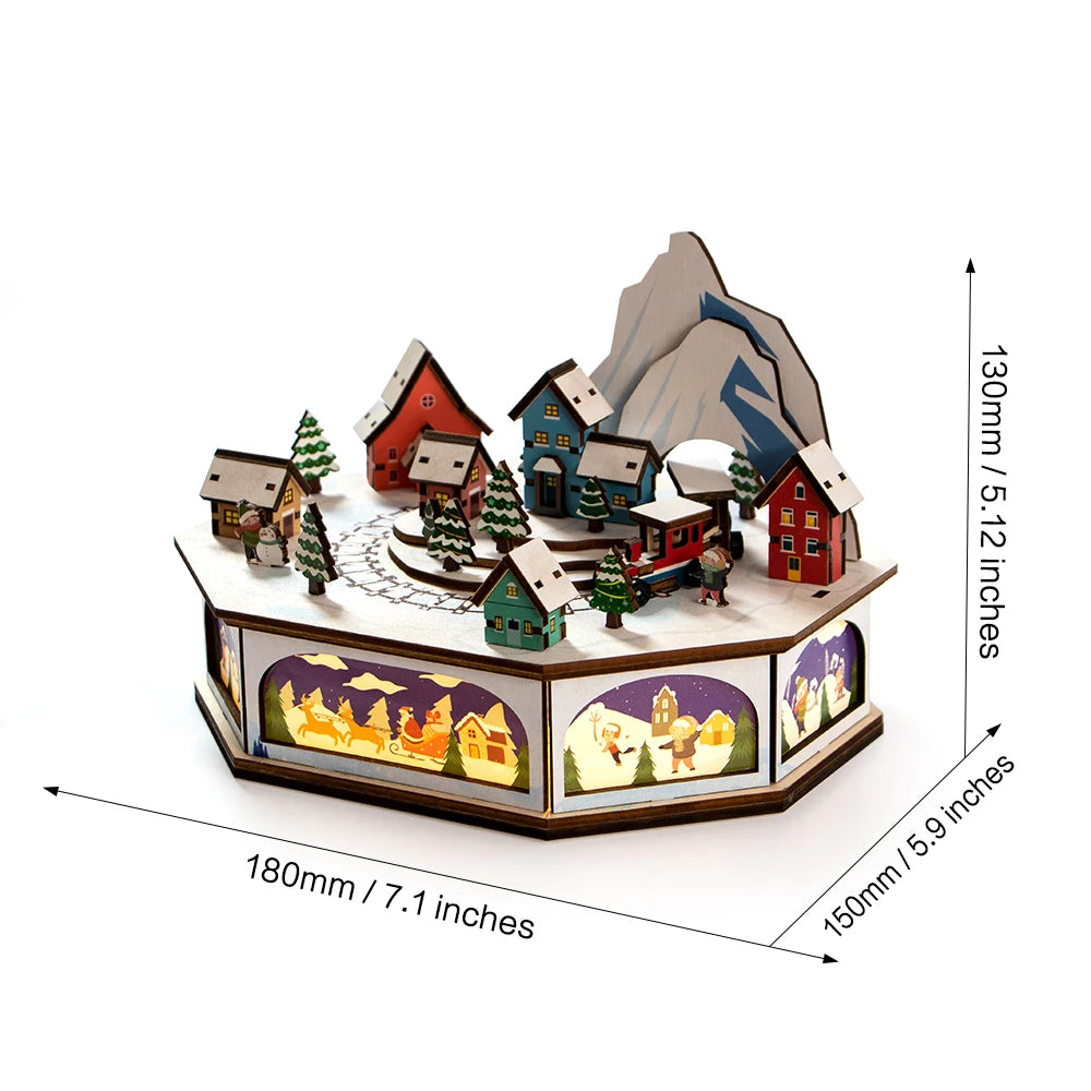 Laser Cut 3D Wood Christmas House Village With Christmas Snow Scene and Light up for Christmas Gift