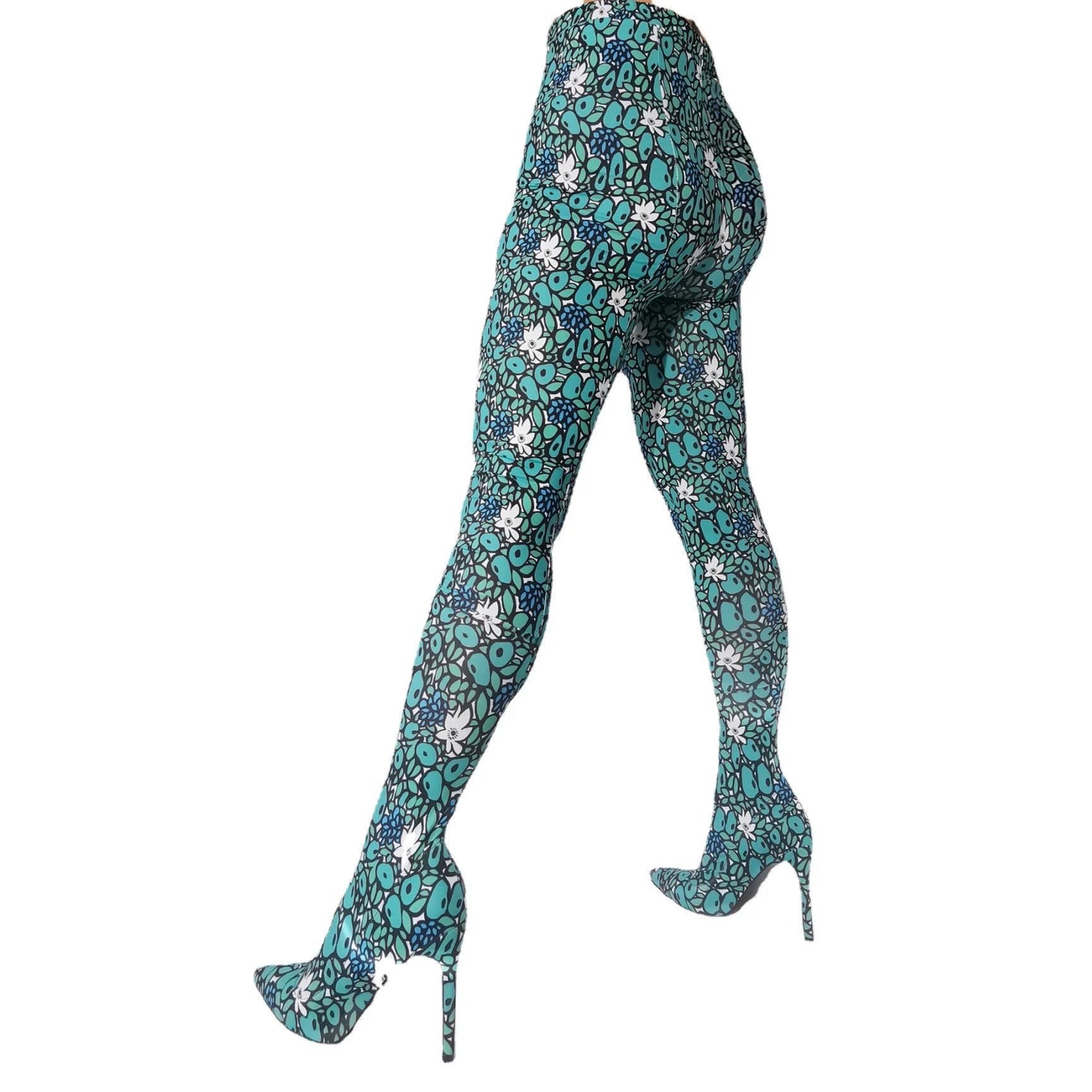 BUSY GIRL Sexy Flower Stiletto High Heels Pants Boots for Women Long Legging Stretch Boots Fashion Trousers Ladies Shoes Botas