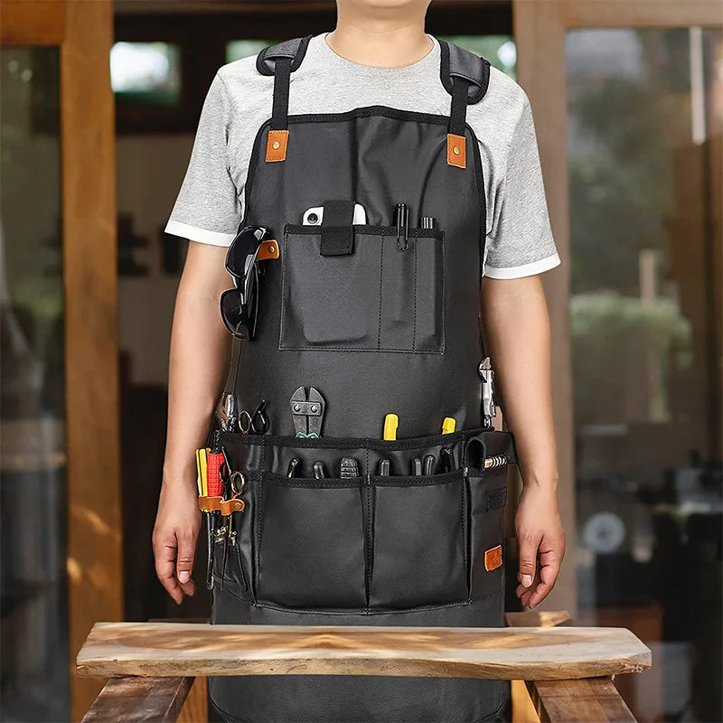 Thick Canvas Apron Waterproof Wear-resistant Shoulder Strap Hand for Woodworking Overalls Craftsman's Multi-pocket Tool Apron