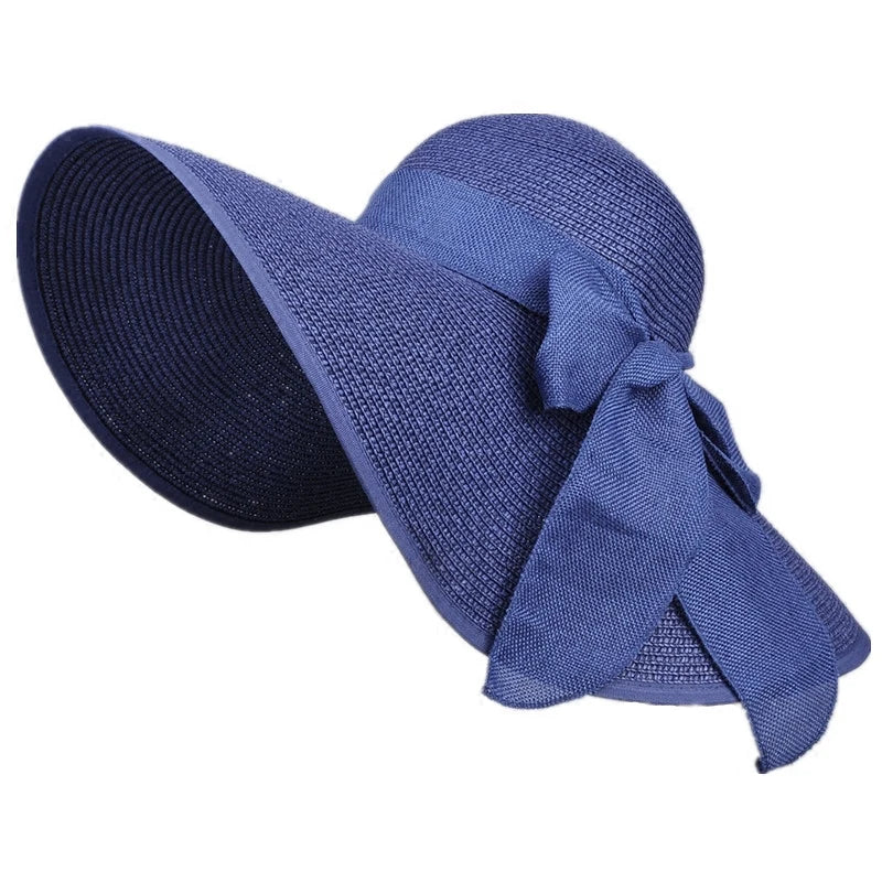 Big Bowknot Foldable Roll up Floppy Beach Hats Sun Straw Hat