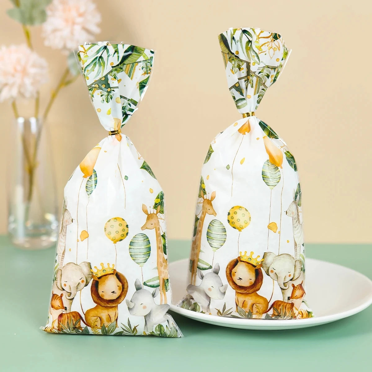 Dinosaur Animal Candy Bags Jungle Safari Theme  Plastic Cookie Bags Birthday Party Decor Kids Favors Wild One Party Supplies