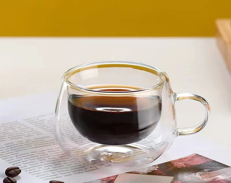 Set of 4 Vintage Double-Walled Insulated Glass Mugs-Portable Transparent Coffee/Cocktail/Milk Mugs for Office Use
