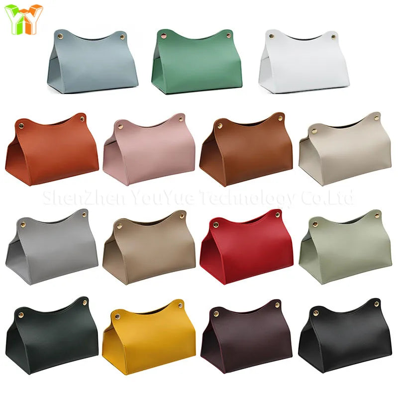 Tableware PU Leather Tissue Box Holder Car Kitchen Leather Tissue Paper Case Cover Paper Pouch in Stock 15 Colors