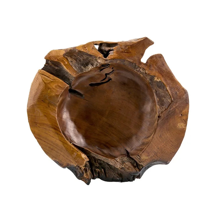 Whole  Hand Crafted Dish Size Dia20-24cm  Overall Vessel Diameter  H8-10cm   Warm Brown Dough Teak Wood Bowl