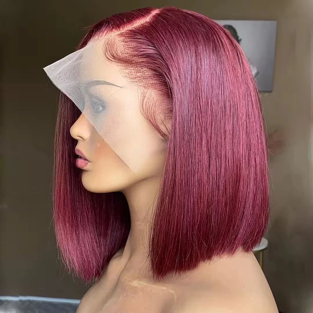 Wholesale Short Bob Wig Size 10 Burgundy Color 13x4 Lace Front Cheaper Human Hair Wig Silky Straight Perruque Coupe Pixie