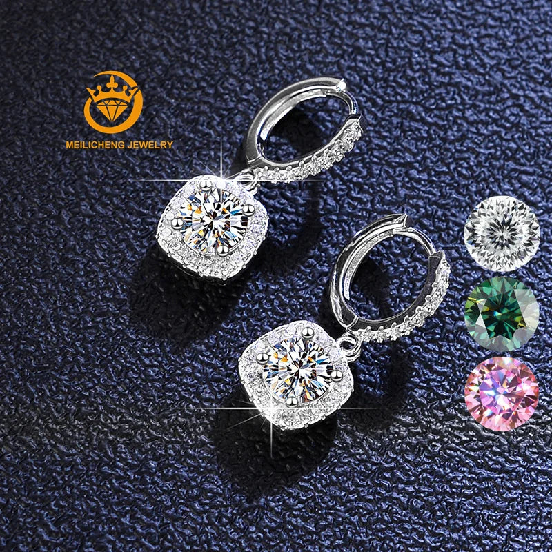 High Quality 925 Sterling Silver Women Earring Square 2 Carat Moissanite Earrings With Certificate