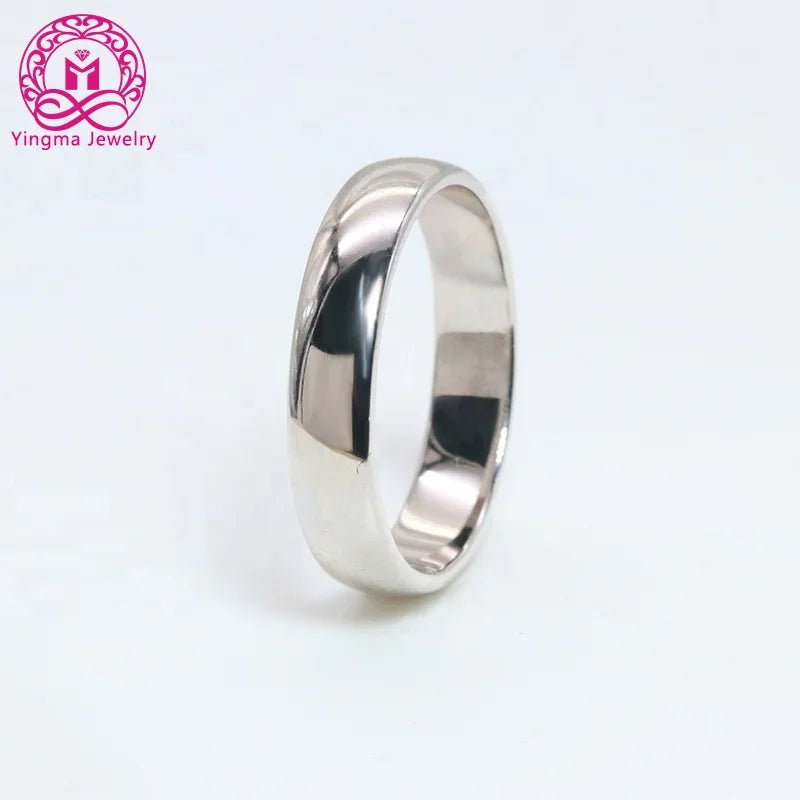 Yingma Jewelry 4.6mm Wide Simple Design Plain 925 Sterling Silver Ring and 14k White Gold Dome Ring