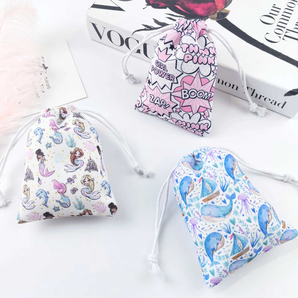 Factory Custom Full Color Logo Jewelry Packaging Bag Printed Gift Canvas Cotton Dust Drawstring Bag