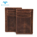 Factory Custom Men's Slim Bifold RFID Credit Card Holder Crazy Horse Genuine Leather Wallet with Customizable Embossed Logo