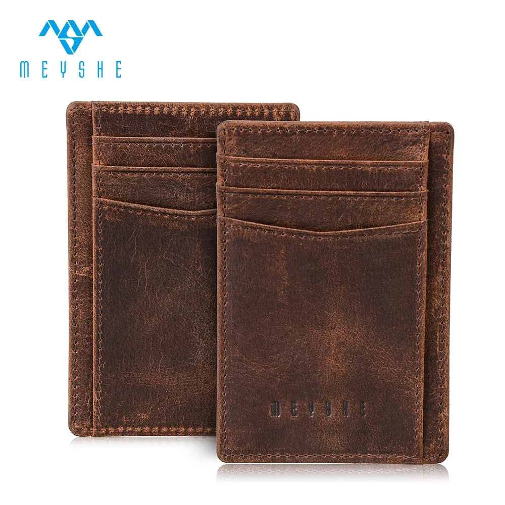 Factory Custom Men's Slim Bifold RFID Credit Card Holder Crazy Horse Genuine Leather Wallet with Customizable Embossed Logo