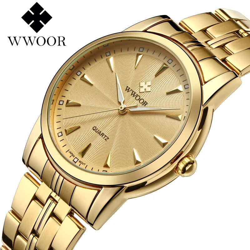 WWOOR 8028 Men Stainless Steel Band Quartz Watches Simple Classic Wristwatch Wholesale