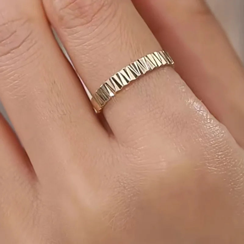 Joolim Jewelry 18K Gold Plated Stainless Steel Narrow Gear Water Ripple Rings for Women