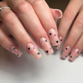 24 Pcs 3120 Simple Nude Color Heart with Spades and Colored Diamond Accents Square Nails Press on Nails Artificial Fingernails