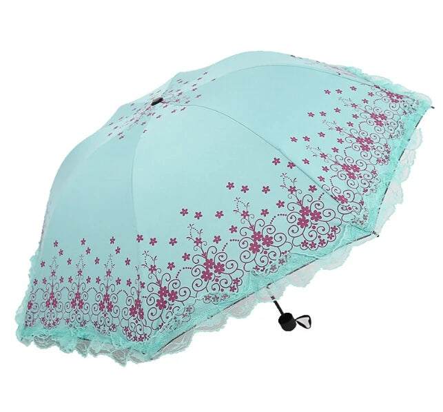 Hot Selling Modern Manual Candy Color 3-Folding Mini Polyester Lace Sun Umbrella