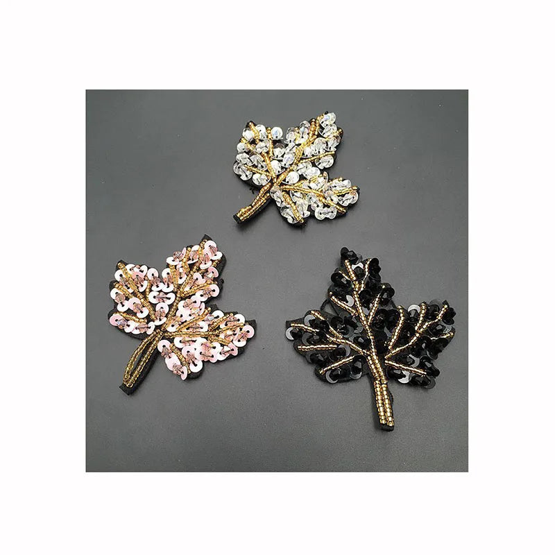 Hand-made Beaded Crystal Sequin Small Beads Sew-on Maple Leaf Patch DIY Accessories Shoes Jewelry Decoration Garment Patches