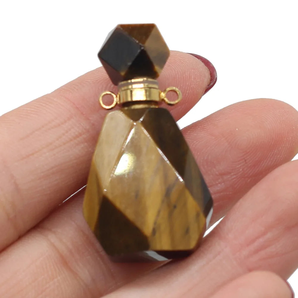 Hongzhuo Wholesale Natural Stone Perfume Bottle Pendants Yellow Tiger Eye Pendant Necklace Accessory