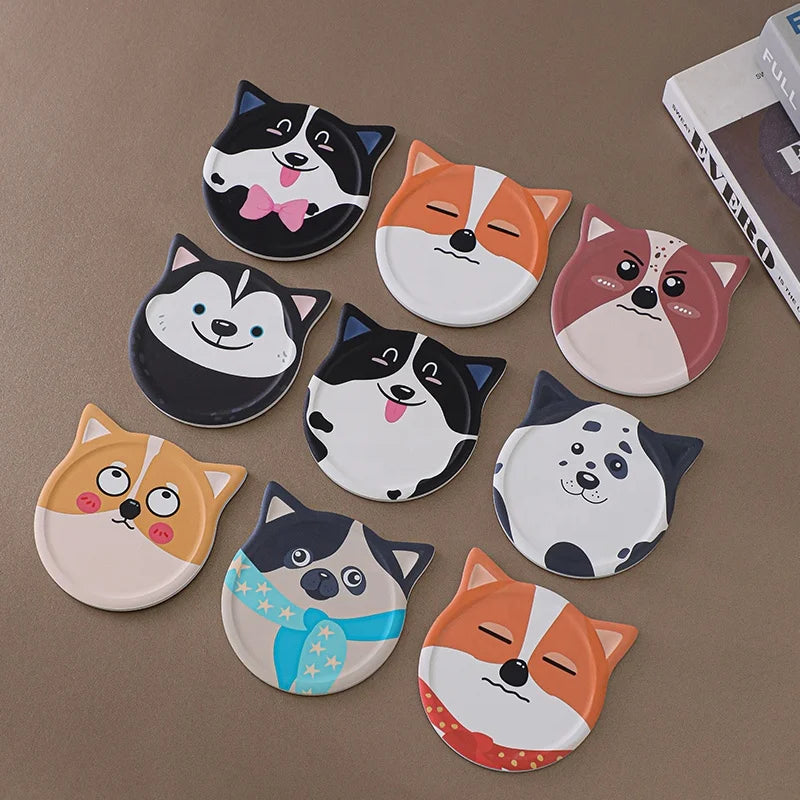Cute Cat Face Ceramic Coaster Set Cork Absorbent Drink Mat Custom Sublimation Pet Animal Coasters Holder Blank Print for Dog