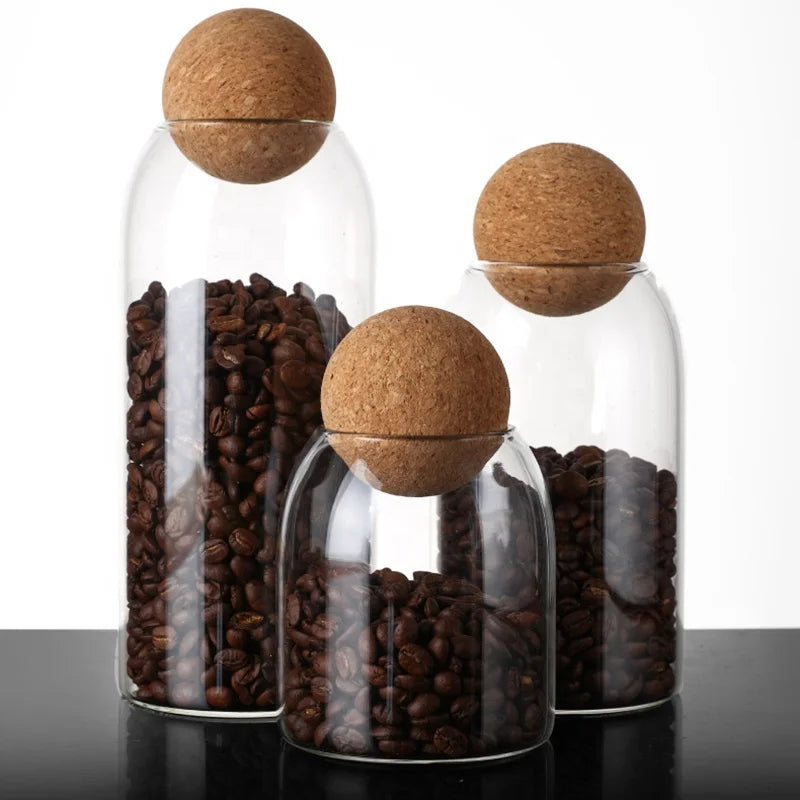 ODM/OEM Hot Glass Canister Food Storage Jars with Wood Lid Cork Stopper