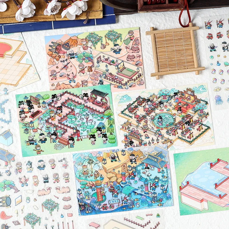 Journey to the West Series 3D Stereoscopic Decorative Stickers Creative Miniature Scene in Pack of 3