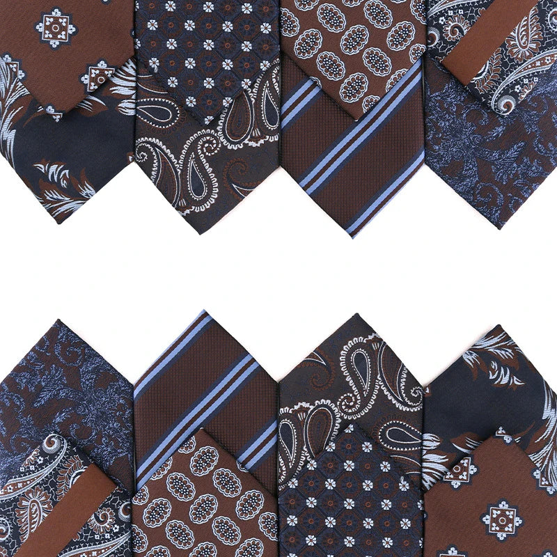 Luxury Designer Brand Brown Ties for Men's Suit Tie Paisley Floral Silk Neckties Striped Wholesale Necktie Cravate Pour Homme