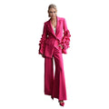 For TWOTWINSTYLE Elegant Formal Women's Suit Casual Solid Ruffles Pleats with Single Button Skinny Fit