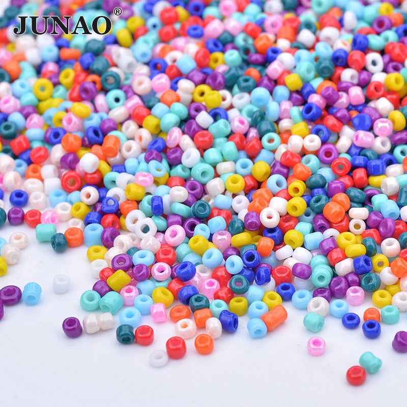 JUNAO 2mm Sewing Seed Beads DIY 450g Seed Beads With Hole Round Glass Beads Bulk for Bracelet Necklace