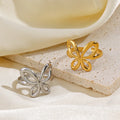 Personalized Simple 18K Gold Plated Waterproof Geometric Hollow Butterfly Stainless Steel Open Ring