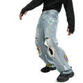 Wholesale New Men Jeans 2024 Light Blue Ripped Jeans Knee Holes Design Painted Denim Jeans