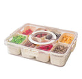 OWNSWING  8 Compartment White Plastic Divided Snack Serving Tray with Lid and Handle for Party Travel and Picnic
