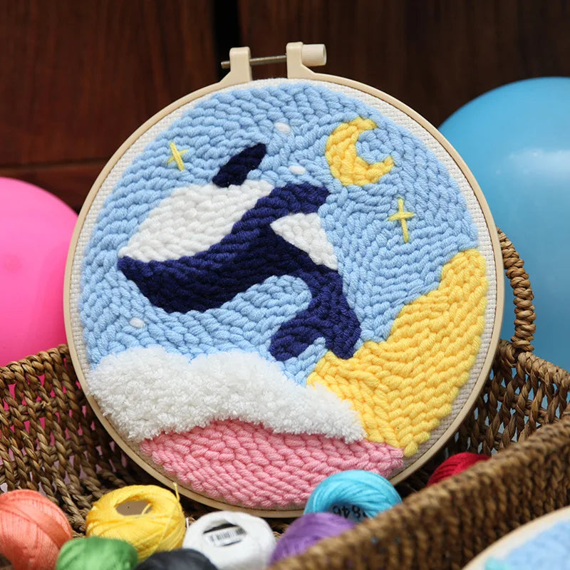 Punch Needle Complete Kit Easy DIY Needlework Wool Cross Stitch Poke Magic Embroidery Needle Kit for Beginner Home Decor