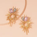European and American  Geometric Gold-plated Earrings Rhinestone Hollow-out Earrings Women's Alloy Earrings