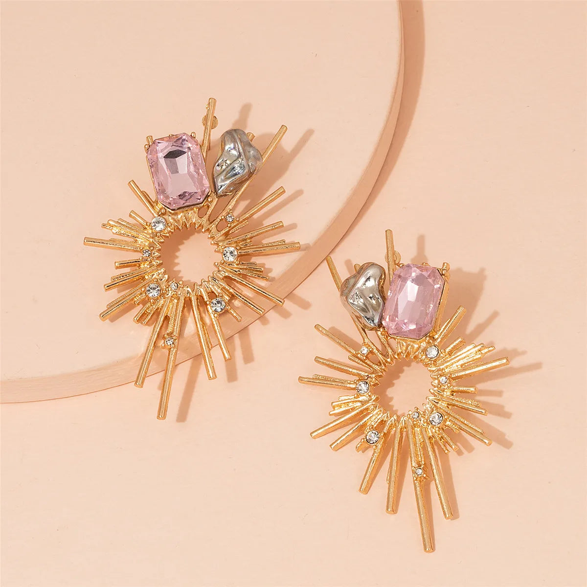 European and American  Geometric Gold-plated Earrings Rhinestone Hollow-out Earrings Women's Alloy Earrings