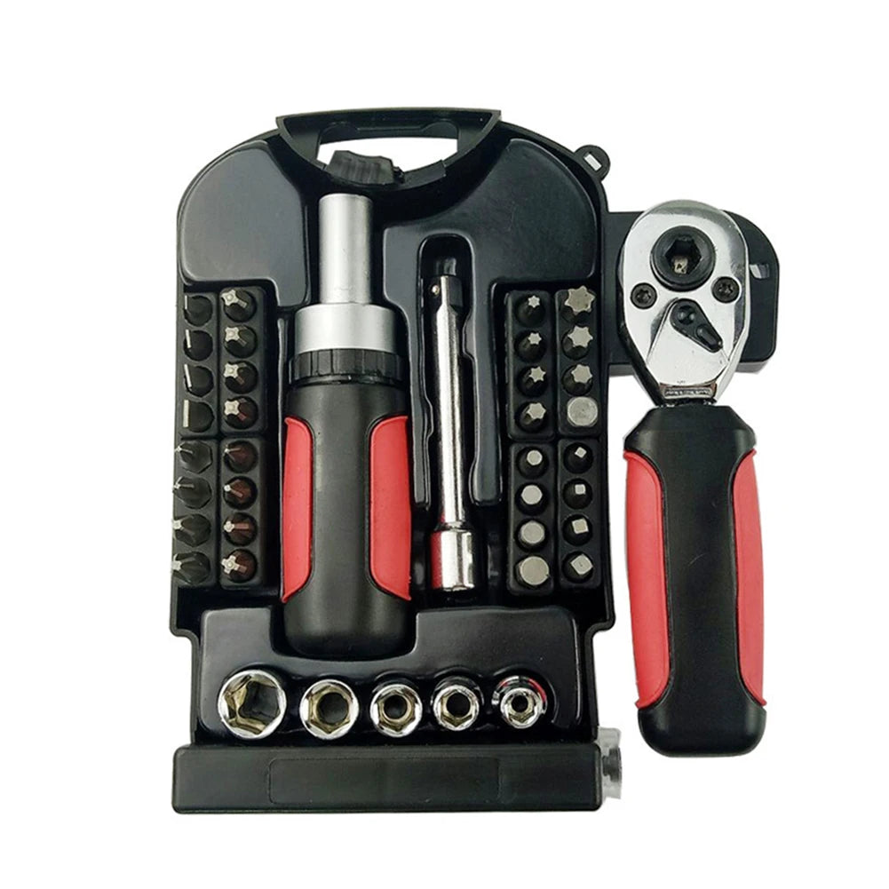 40pcs Ratchet Wrench Set Car Bicycle Motorcycle RepairTool Wrench Sleeve Hand Tool Combination Spanners Kit with Storage Box