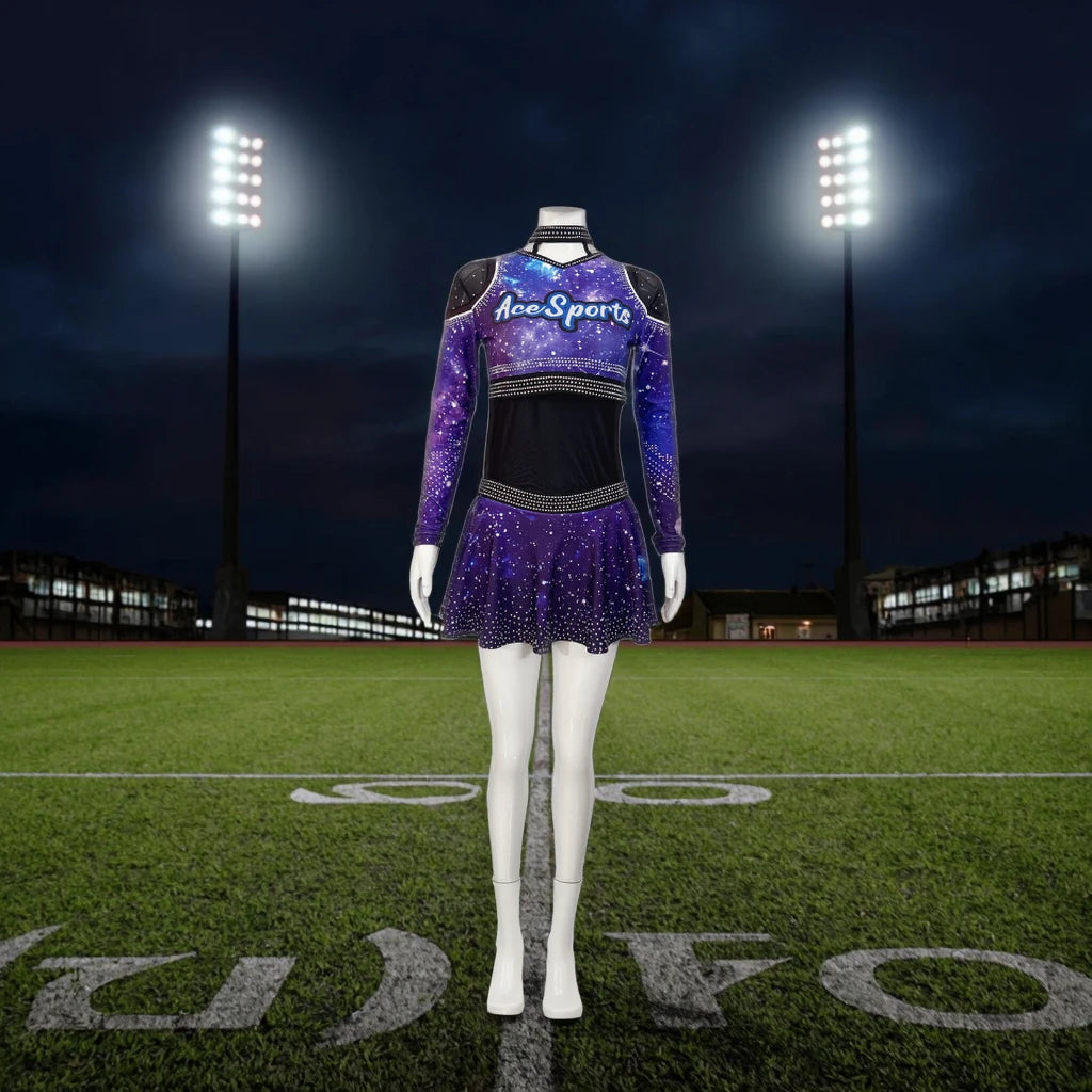 Ace Sports Wholesale Custom High School Cheerleader Skirt Costume Latest Long Sleeve Rhinestone Uniforms for Cheerleading