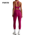 PASUXI Women's High Waist Leggings Set - Crop Top Sportswear Workout Suit Quick Dry & High Elasticity Fitness Clothing