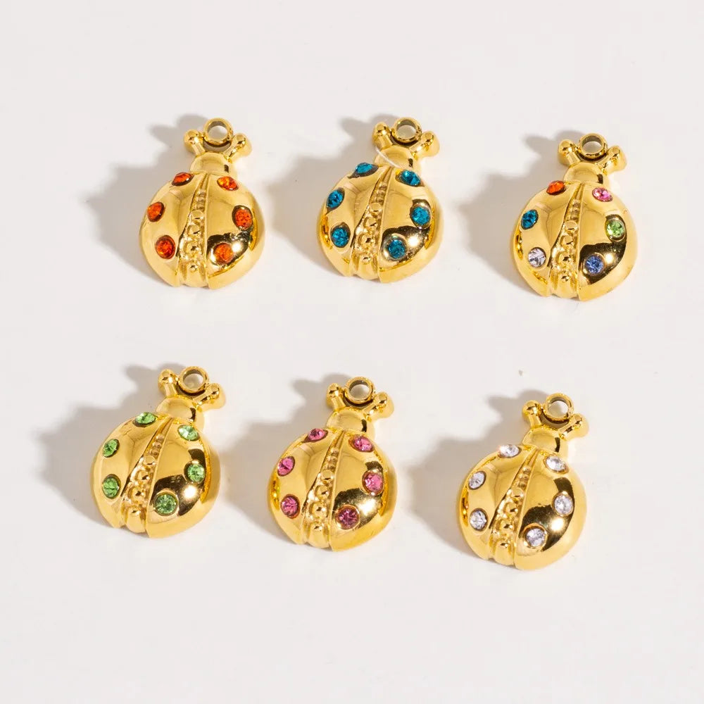 Dainty Ladybug Charm Gold Plated CZ Micro Pave Ladybug Pendant Lady Bug Beetle Bug Insect Pendant Stainless Steel 9.8X14.3mm