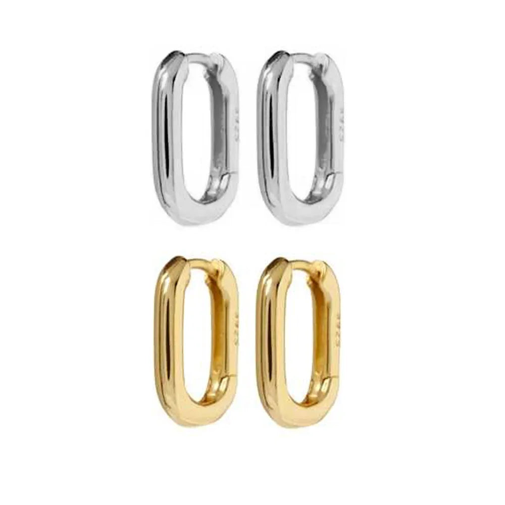 FUAMAY Oval Hollow Hoop Earrings 925 Silver Plain Hoop Earrings 18k Gold Plated for Women Solid Mini Oval Hoop Earrings