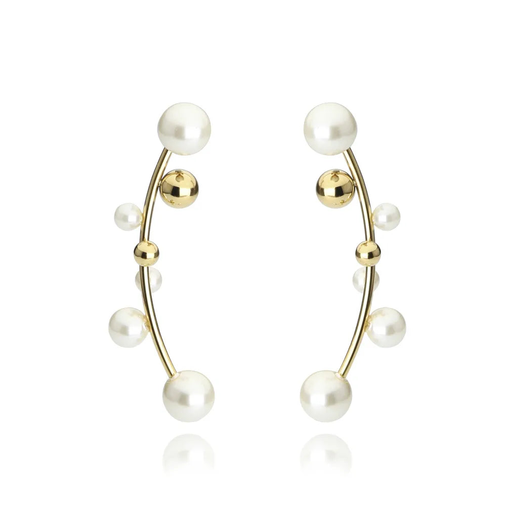 Fashion White Pearl Mismatched Cuff Earrings Silver Color Clip Ear Cuff Climber Crawler Earrings Women Jewel Bijoux