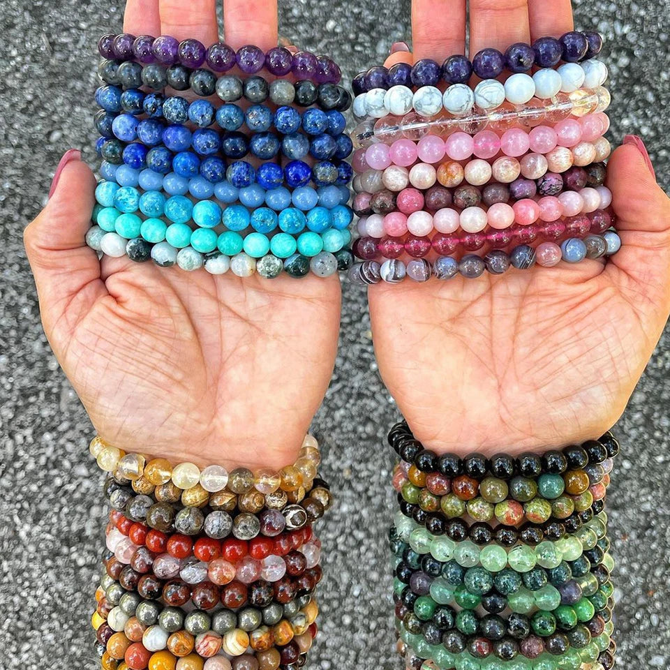 4mm 6mm 8mm 10mm 12mm Natural Stone Healing Crystal Stones Energy Beaded Tiger Eye Lava Amethyst Bracelet Gemstone Bracelet