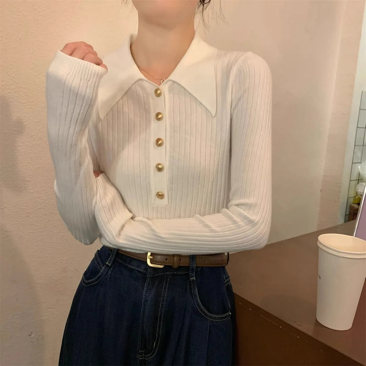 Autumn and Winter Knit Top Solid Color Casual Turtleneck Sweater Knitted Pullover Sweater for Woman
